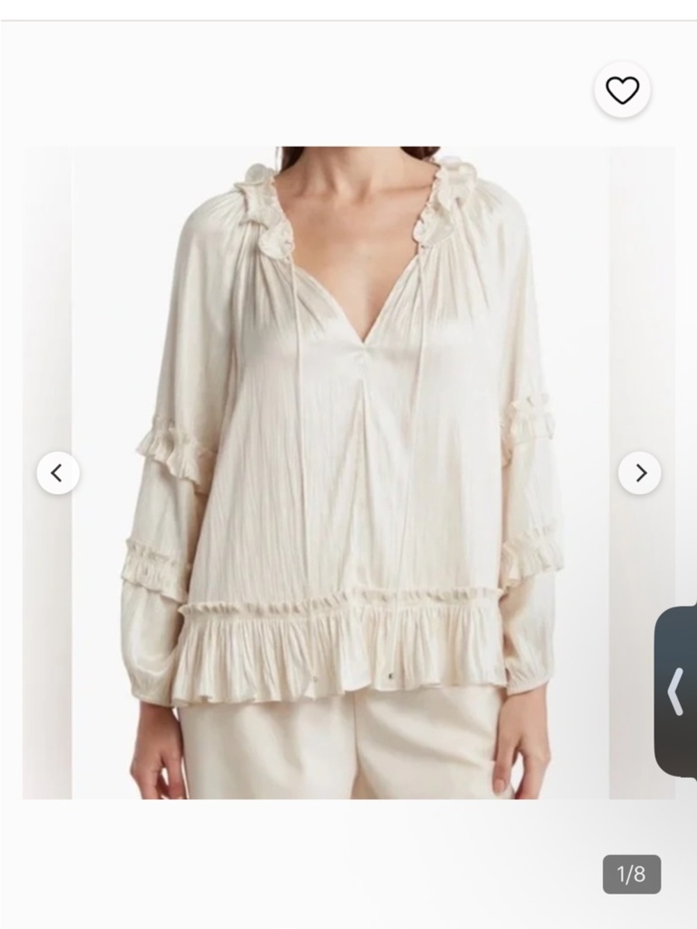 BCBGMaxAzria Cream Ruffle Peasant Blouse
